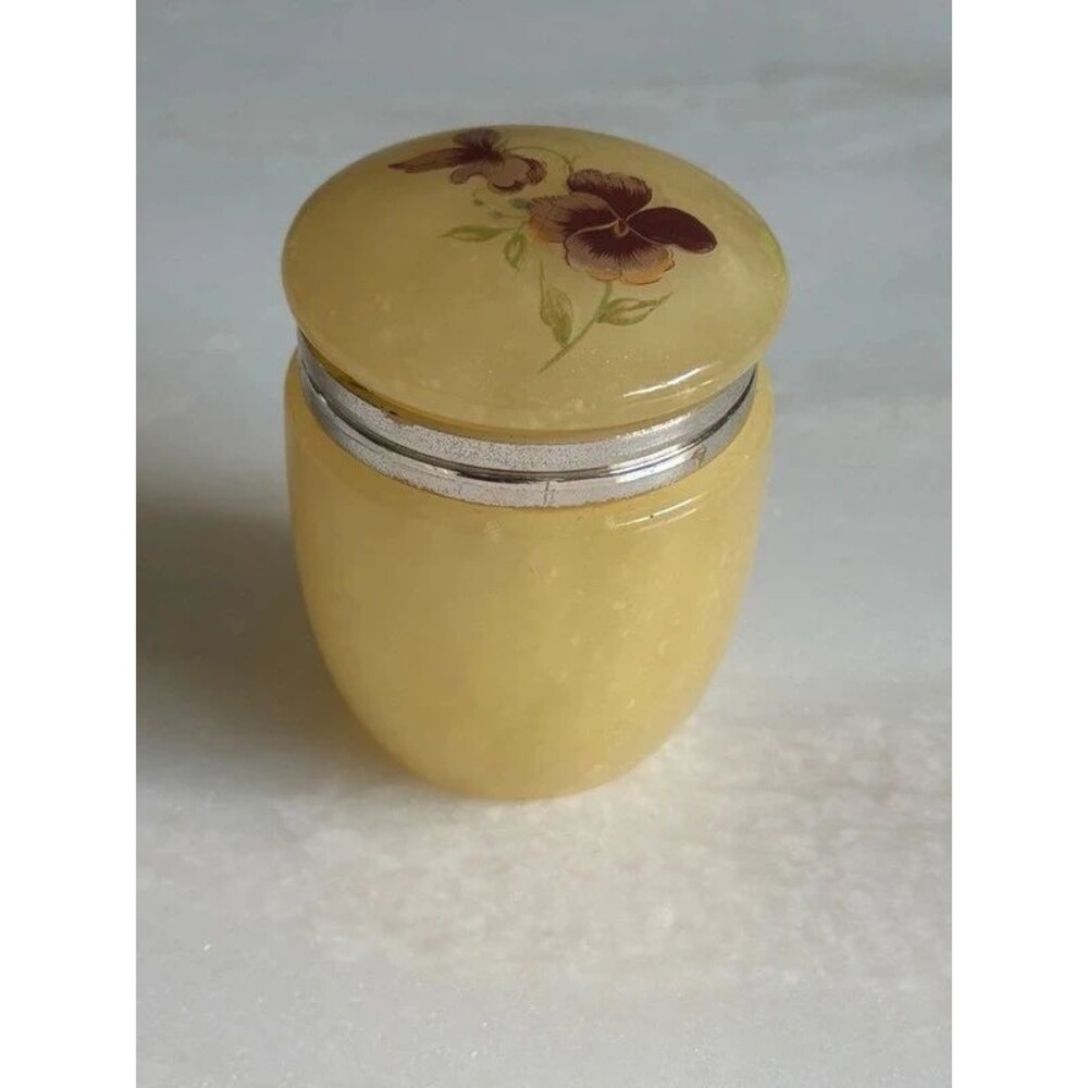 Vintage Alabaster floral trinket jar box